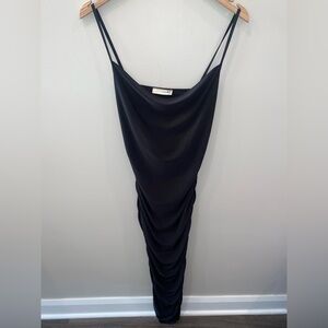 Forever Rose Black Ruched Strappy Bodycon Midi Dress Cowl Neck Women’s Large